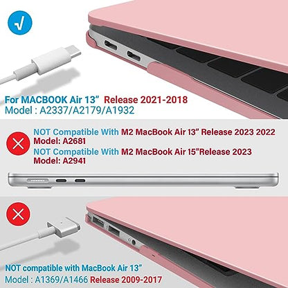 IBENZER Compatible with New MacBook Air 13 inch Case 2022 2021 2020 M1 A2337 A2179 A1932, Plastic Hard Shell Case with Keyboard Cover for Mac Retina Display with Touch ID, Rose Quartz, MMA-T13RQ+1 - color: Rose Quartz