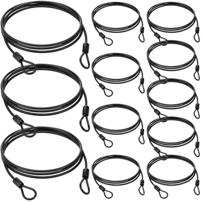 12 Pack Security Cable Luggage Lock with Loops 4 ft 3mm Braided Steel Coated Bike Cable Wire Double Loop Anti Theft Safety for U Lock, Padlock and Disc(Black) - color: Black, size: 4 ft
