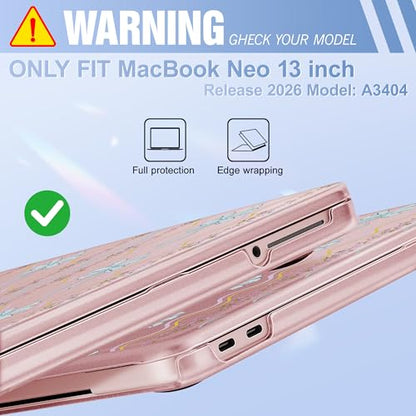May Chen for MacBook Neo Case 13 inch 2026 | 100% Match Official Color | Pattern Printing, Anti-Crack & Scratch & Fingerprint | Protective Hard Shell Cases Laptop Model A3404 - Striped Bows Blush - color: Striped bows Blush