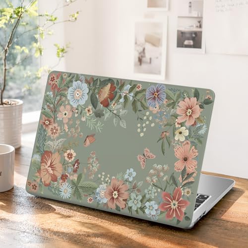 iCasso for M5 MacBook Air 13 inch Case 2026 2025-2022 M4 M3 M2 Model A3449 A3240 A3113 A2681, Sturdy Protective Pattern Shell Case for Mac Air 13.6", Keyboard Cover + Screen Protector,Green Flowers - color: Green Flowers