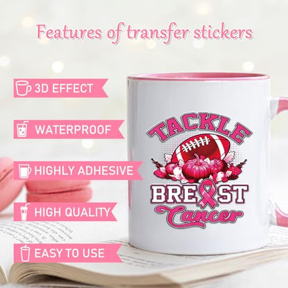 Rngmsi Football UV DTF Stickers - 20 Pcs Beast Cancer Awareness UV DTF Cup Wraps for 16 oz Pink Ribbon Bow UVDTF Transfer Decals for Glasses Cups Mug DIY Crafts - style: Football Beast Cancer Awareness