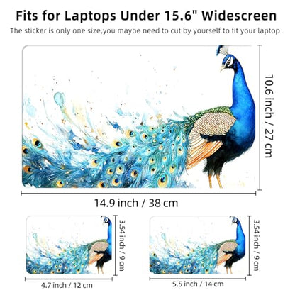 Aesthetic Laptop Skin Cover,12-15.6 Inch Universal Vinyl Sticker Decal,Peacock Watercolor Art Waterproof Scratch-Resistant Notebook Wrap,Removable Residue-Free Protector - color: Peacock Watercolor Art