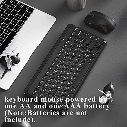 Compact Keyboard MouseCombo,JieruiDeng 79-Key Retro Mini Cute Computer Keyboard 2.4G USB Wireless and Silent Mice Set for Laptop Desktop PC iPad (Black) - color: Black
