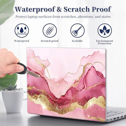Universal Laptop Protective Skin,Trim-to-Fit Vinyl Sticker for 13–16 Inch Laptop,MacBook,Tablet & Notebook,Scratch-Proof Waterproof Cover,Pink Gold Marble - color: Pink Gold Marble