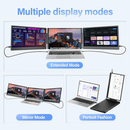 Laptop Screen Extender, 14" Triple Monitor Extender, 1080P FHD Portable Monitor for Laptop, Upgraded Auto-Width Fits 13-17.3" Laptops, Plug & Play Screen Extender Compatible with Windows/Mac/Chrome - size: Triple 14 inch