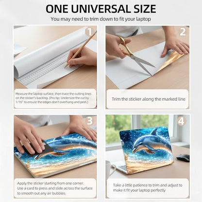 Golden Dolphin Beach Universal Laptop Skin Sticker 3PCS, Protective Decal Trim-to-Fit 11.6" 13.3" 14" 15.6" Laptop Vinyl Cover, Removable Anti-Scratch Computer Decal Protector - color: Golden Dolphin Beach