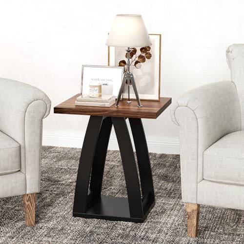 End Tables Living Room. Side Table Beside Sofa. Modern End Table for Living Room. Couch Side Table with Shelf. Black-Brown Wood Side Tables - color: Black-brown