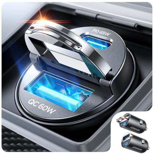 JOYROOM 2-Pack 125W USB-C Car Charger, 2-Port Cigarette Lighter USB Charger | Low Profile Flush Fit w/ Pull Ring, 65W PD USB-C + 60W QC USB-A, Dual-Port Fast Car Charger for iPhone, Galaxy, Pixel, iPad