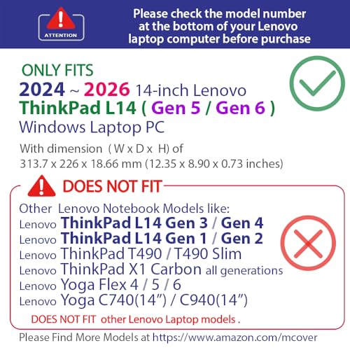 mCover case ONLY Compatible for 2024-2026 14" Lenovo ThinkPad L14 Gen 5/6 Series Windows Notebook Computers(NOT Fitting Any Other Lenovo Models)- Clear - color: Clear