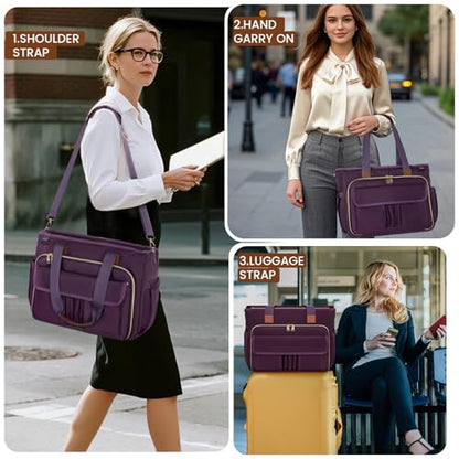 RAINSMORE Teacher Tote Bag 15.6 inch Laptop Bag for Women Work Bags Nurse Bag Lightweight Laptop Tote Computer Briefcase - color: Deep Purple