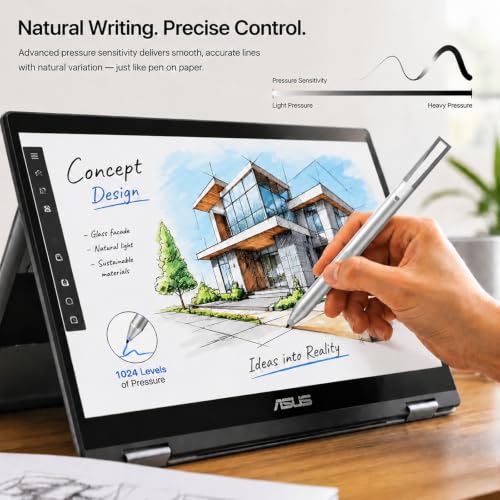 tesha Active Pen for ASUS ZenBook Vivobook, No Pairing, 2500Hr Battery | For ASUS ProArt ROG Flow ExpertBook, Palm Rejection, 1024 Pressure, Dual Buttons, Replaces SA201H SA203H for Students Doers - color: Silver