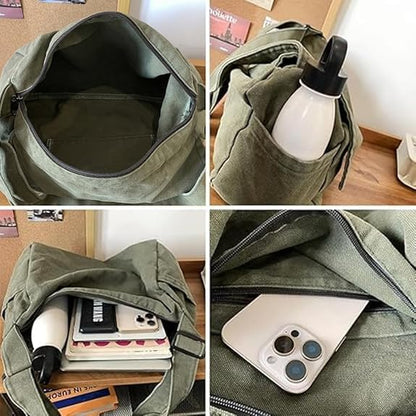 Canvas Messenger Bag Large Messenger Bags for Women Men Casual Canvas Crossbody Shoulder Bag with Multiple Pockets - color: Grey