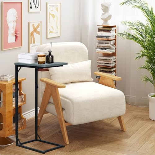 C-Shaped End Table for Couch, Adjustable Sofa Side Table with Sturdy Metal Frame, Small Space Rustic Gray TV Tray Table for Living Room, Bedroom, Bedside, Modern Functional Accent Furniture - color: Rustic Gray