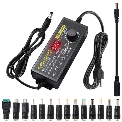 108W Universal Power Supply 9V 12V 14V 15V 16V 18V 19V 20V 24V 30V 36V Adjustable Variable AC/DC Adapter with Voltage Displays, 100V-240V AC to DC 9V~36V Converter 0.5A 1A 1.2A 1.5A 2A 2.5A 3A Max - style: 9-36V 3A 108W