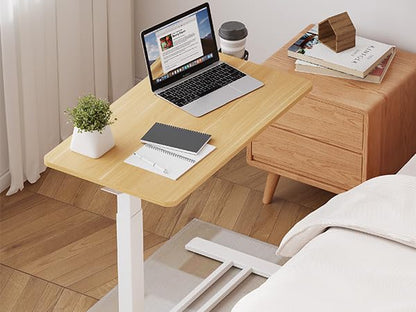 32''Large Medical Overbed Bedside Table with Wheels,Rolling Table | 31.5''x17.7'' Maple Pneumatic Tilting Desktop,Overbed Table with Hidden Casters for Hospital Use - color: Maple, size: Large
