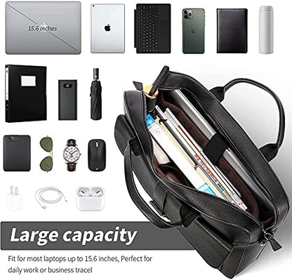 ESTARER Laptop Briefcase 15.6 Inch, Men’s Briefcase for Business/Travel, Leather Computer Office Work Bag, Water Resistant Laptop Bag, Black