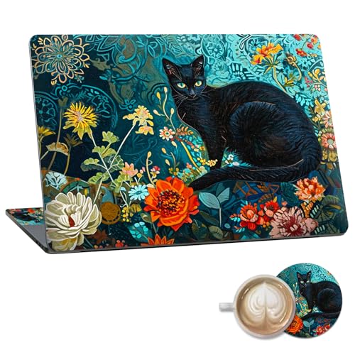Laptop Skin Sticker Decal 15.6 Inch,12 13 13.3 14 15 15.6 in Laptop Netbook Skins for Notebook,Art Decal Removable Waterproof Scratch Resistant,Universal Vinyl Cover,Blue Flower Cat - color: Blue Flower Cat