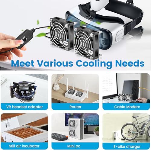 GDSTIME Dual 60mm x 15mm USB Fan w/ 3 Speed Control 5V Brushless DC Cooling | 2 in 1 USB PC Fans, for Router, Modem, NVR, Raspberry Pi, Mini Computer, Ebike Battery Charging Case, DIY Project Ventilation - size: 60x15mm