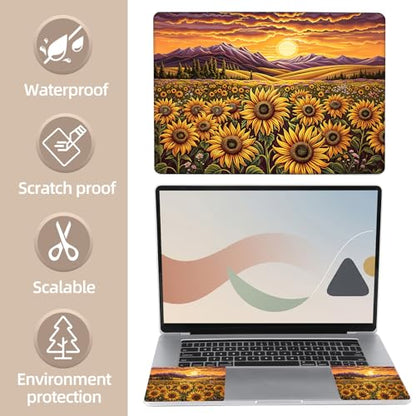 Universal Laptop Skin Sticker for 12/13/14/15.6 Inch Laptops, Reusable Vinyl Laptop Decal Cover, Waterproof Scratch Resistant Notebook Skin with 2 Wrist Pads,Sunset Sunflowers - color: Sunset Sunflowers