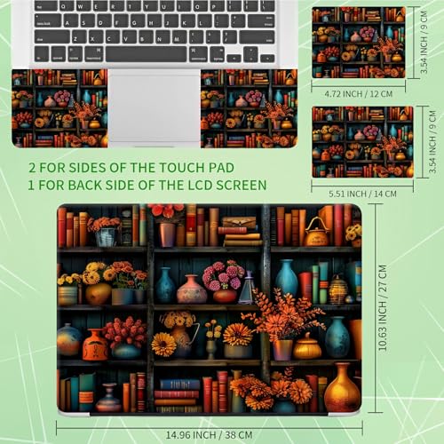 Laptop Skin Sticker Decal, Universal Protective Cover Fit 12 13 14 15.6 Inch Notebook, Reusable Water-Resistant Vinyl Decal w/ 2 Wrist Pads for Business Travel Office, Library Books - color: Library Books