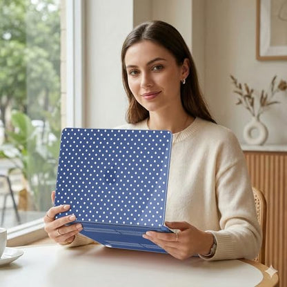MEEgoodo Printed Case for New MacBook Neo 13 Case inch 2026 Release Model A3404, Laptop Hard Shell with Keyboard Cover & Screen Protector & USB-C Adapter, Indigo & White Polka Dots - color: Indigo & White Polka Dots