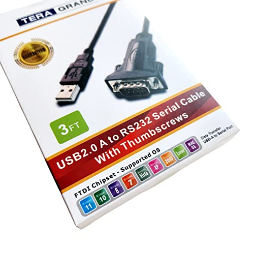 Tera Grand - Premium USB 2.0 to RS232 Serial DB9 Adapter Cable 3 Feet - Built with FTDI Chipset and Male Thumbscrews. This Cable is NOT Used for VGA Monitor. - size: 3 ft, style: Thumbscrews