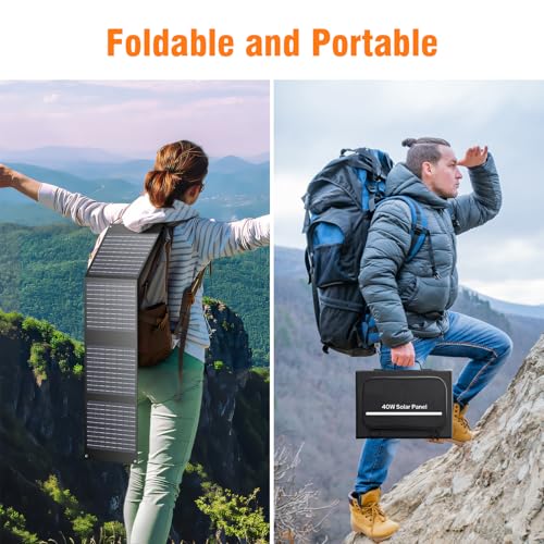 SinKeu 88.8Wh Portable Power Bank with 40W Foldable Solar Panel, 24000mAh Portable Power Supply with AC Outlet, 65W/110V Laptop Portable Charger with Camping Solar Panels for Outdoor Van RV Tri