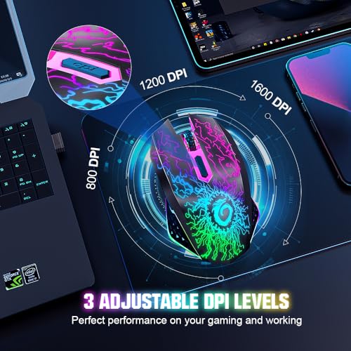 VersionTECH. Wireless Gaming Mouse, Rechargeable Computer Mouse Mice with Colorful LED Lights, Silent Click, 2.4G USB Nano Receiver, 3 Level DPI for PC Gamer Laptop Desktop Chromebook Mac-Black - color: Black