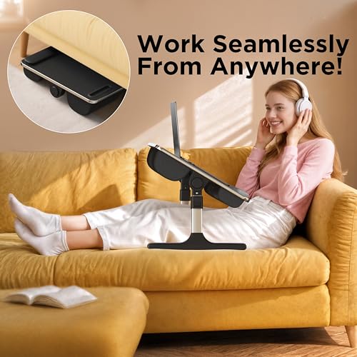 FoldWise 2-in-1 Bed & Lap Desk with Soft Cushion, Adjustable Height & Angle | Wrist Rest, Leather, iPad Holder & Stopper - Foldable Laptop Stand for Bed & Couch, Portable Bed Table Tray for Adults & Kids - color: Black