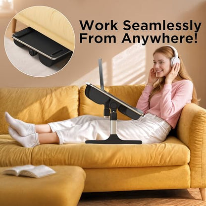 FoldWise 2-in-1 Bed & Lap Desk with Soft Cushion, Adjustable Height & Angle | Wrist Rest, Leather, iPad Holder & Stopper - Foldable Laptop Stand for Bed & Couch, Portable Bed Table Tray for Adults & Kids - color: Black