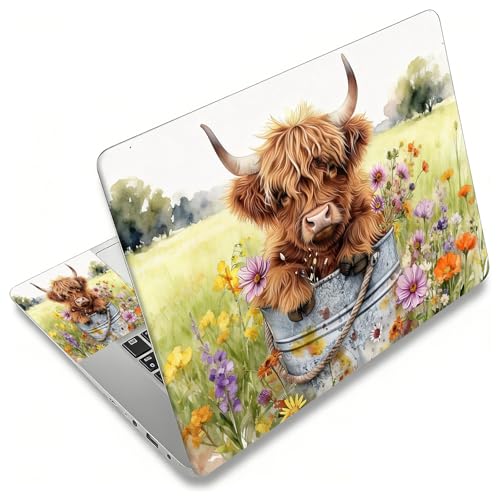 Laptop Skin Sticker Decal, Universal Reusable Vinyl Laptop Cover for 12" 13" 13.3" 14" 15" 15.4" 15.6" Notebook PC, Reusable Waterproof Scratch-Resistant with 2 Wrist Pads,Cute Highland Cow - color: Cute Highland Cow