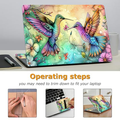 Universal Laptop Skin Sticker with 2 Wrist Pad Decals, 3-Piece Removable Vinyl Laptop Cover, Hummingbirds Flowers Waterproof Anti-Scratch, Easy-Trim Fit for 13.3" 14" 15.6" Laptops - color: Hummingbirds Flowers