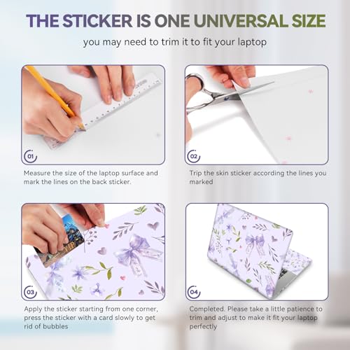 Purple Bows Laptop Skin Sticker Cover Decal, 12 13 13.3 14 15 15.4 15.6 inch Laptop Notebook Vinyl Skin Sticker Cover Personalized Art Protector - color: Light Purple Bows Flower