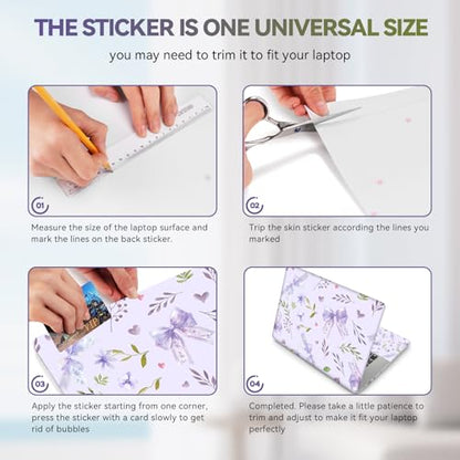 Purple Bows Laptop Skin Sticker Cover Decal, 12 13 13.3 14 15 15.4 15.6 inch Laptop Notebook Vinyl Skin Sticker Cover Personalized Art Protector - color: Light Purple Bows Flower