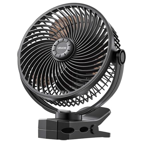 VEVOR Portable Clip Fan, Rechargeable Clip On Fan, USB Port with 3 Speeds & Circulation Mode, Strong Airflow Sturdy Clamp, Long Runtime for Desk, Golf Cart, Outdoor Camping Treadmill, Office, Black - color: Portable Clip Fan, Black
