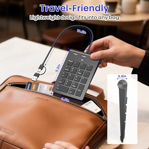 2-in-1 Number Pad & USB Hub with USB-C and USB-A Cables, 15° Ergonomic Wired Numpad with 3 USB 2.0 Ports , Number Keypad for Laptop/iPad/MacBook/PC/Windows/MacOS,No Adapter Needed USB Number Keypad - color: Black