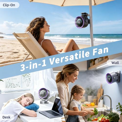 Portable Clip on Fan, Rechargeable USB Desk Fan with Turbo Airflow, 100 Speeds LED Display, 360° Rotation, Small Quiet Battery Powered Fan for Stroller Outdoor Travel Camping Golf Cart, Grey - color: Grey