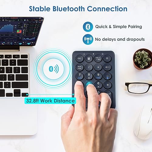 SANWA Bluetooth Numeric Keypad, Rechargeable Wireless Ten Key Number Pad, 22-Key Portable & Slim Financial Accounting Numpad for Laptop Computer, Compatible with MacBook, Windows, Android, iOS, Black