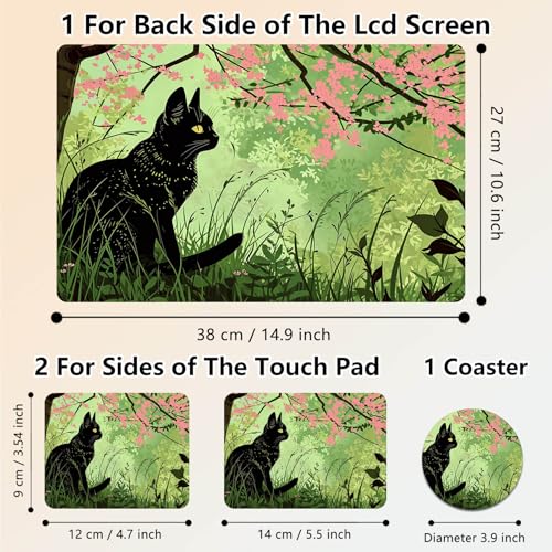 Laptop Skin Sticker Decal 15.6 Inch,12 13 13.3 14 15 15.6 in Laptop Netbook Skins for Notebook,Art Decal Removable Waterproof Scratch Resistant,Universal Vinyl Cover,Cute Cat Green - color: Cute Cat Green