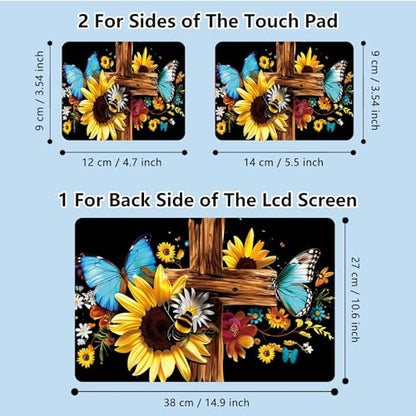 Universal Laptop Skin Sticker with 2 Wrist Pad Skins, Waterproof Scratch Resistant Vinyl Laptop Cover Decal, Cut to Fit for 11–15.6 Inch MacBook HP Dell Lenovo, Cross Sunflower Butterfly - color: Cross Sunflower Butterfly