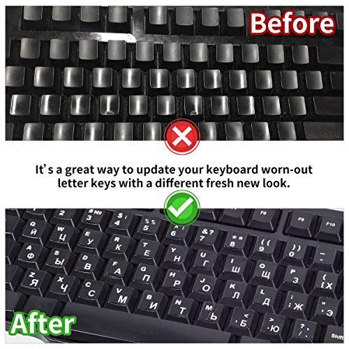 2PCS Russian Keyboard Stickers, Russian-Englsih Keyboard Letters Replacement Stickers White Font Black Background for PC Computer Laptop Notebook Desktop, Cyrillic Keyboard Alphabet Stickers - color: Russian-white