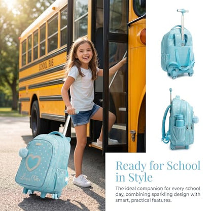 School Bags Kids Rolling Backpack for Girls Kids Luggage Suitcase With Wheels - color: Blue23-3-6