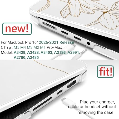 TWOLSKOO Compatible with MacBook Pro 16 inch Case M4 A3403 A3186 M3 A2991 M2 A2780 M1 A2485 (2024-2021) Pro/Max Chip, Plastic Hard Shell & Keyboard Cover & Trackpad Film, Golden Floral - color: Golden Floral