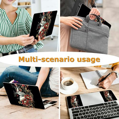 Universal Laptop Skin Sticker with 2 Wrist Pad Decals, 3-Piece Removable Vinyl Laptop Cover, Red Flower Cat Waterproof Anti-Scratch, Easy-Trim Fit for 13.3" 14" 15.6" Laptops - color: Red Flower Cat