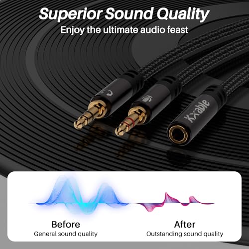 Kxable Headphone Splitter for Computer, 3.5mm Female to Dual 3.5mm Male Audio Splitter Cable, Stereo Jack Earphones Headset to PC Laptop Adapter, 1/8inch 2-in-1 Y Separator Aux Dongle Converters, 1FT - size: 1FT