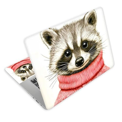 Universal Laptop Skin Decal, 3-Piece Vinyl Protector for 12 13 14 15.6" Notebook, Waterproof Anti-Scratch, Easy Trim & Bubble-Free Finish, Cute Raccoon Wear Pink Sweater - color: Cute Raccoon Wear Pink Sweater