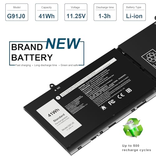 Futurebatt G91J0 Battery Replacement for Dell Latitude 3320 3330 3420 3520 Inspiron 3510 3511 3515 3520 3525 3530 5320 5330 5410 5415 5418 5518 5430 5435 7415 7425 7435 2-in-1 Vostro 5620 5625 - size: G91J0 9.65 × 4.53 × 0.67 in