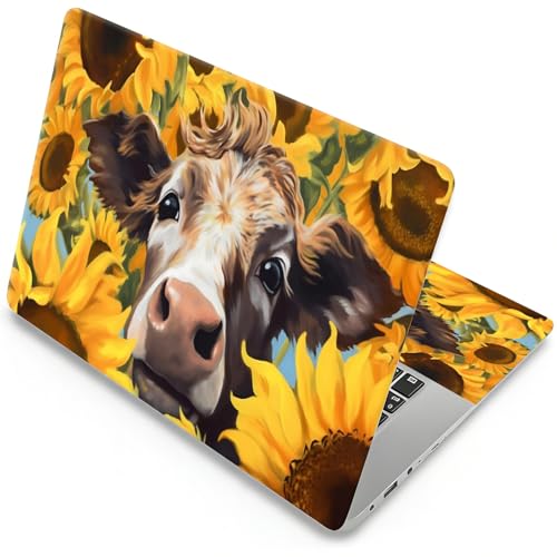 Universal Laptop Skin, DIY Cut-to-Fit Vinyl Cover Compatible with HP, Dell, Lenovo, Mac (13.3" to 15.6"), Anti-Scratch, No Residue & Bubble-Free Protective Decal Sticker, Cute Cow Sunflower - color: Cute Cow Sunflower