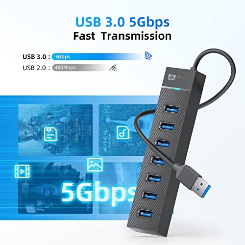 7 Ports USB Hub 3.0, SAN ZANG MASTER USB 3.0 Hub, 5Gbps HighSpeed Data USB Extender for Laptop, USB Flash Drive, Mobile HDD, Printer, Camera, Keyboard, Mouse, Windows/XPS (1.6FT)（50cm） - size: 1.6FT