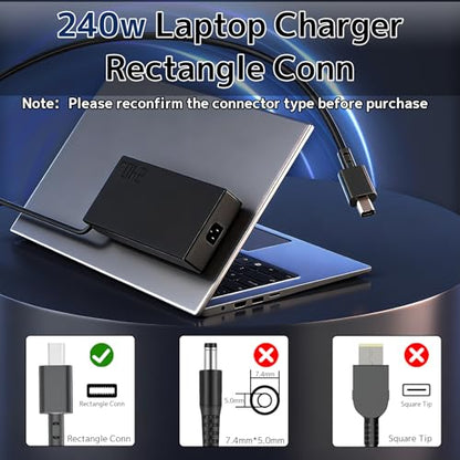 240W 20V 12A Charger Fit for ASUS Laptop ROG Zephyrus G16 G14 AC Adapter | GA605 GU605 GA403 Flow Z13 GZ302 TUF A14 A16 A18 FA401 Gaming V16 V3607 ProArt P16 PX13 Power Supply Cord | Rectangle Conn